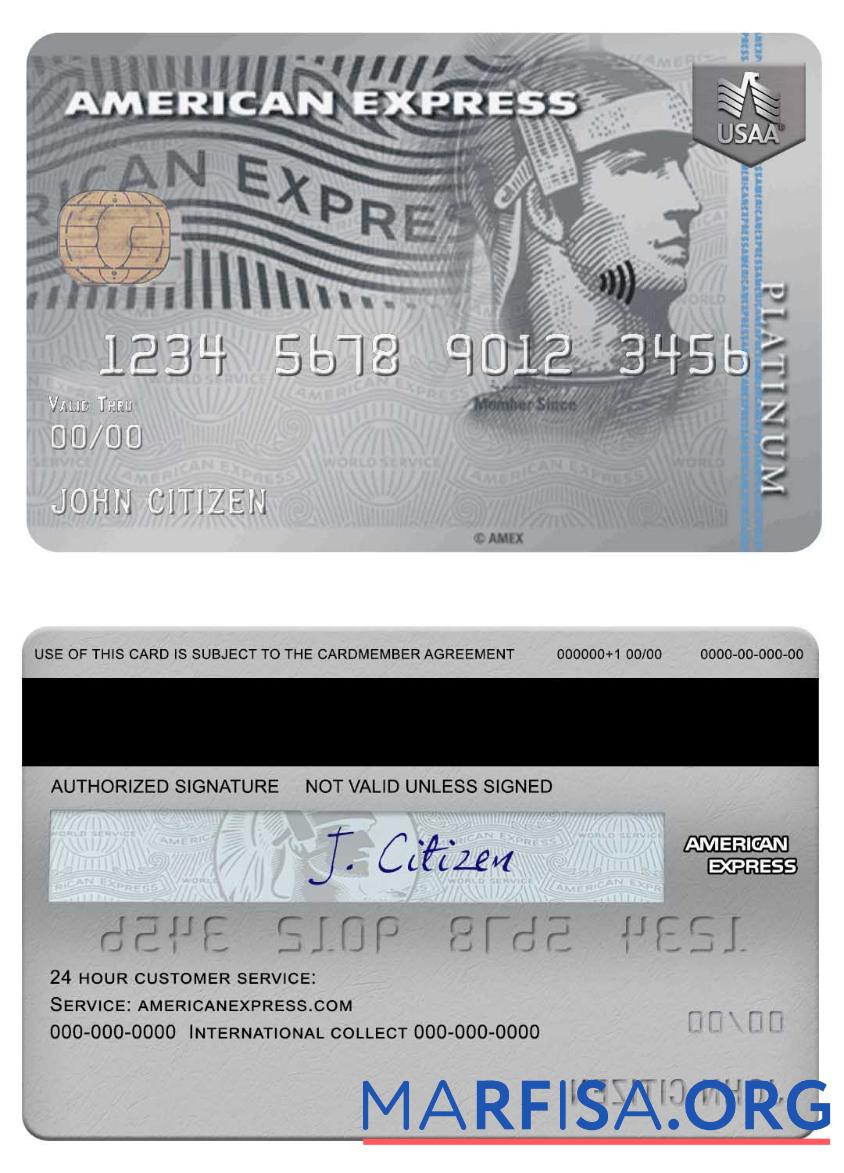 Blank USA USAA bank Amex Card template